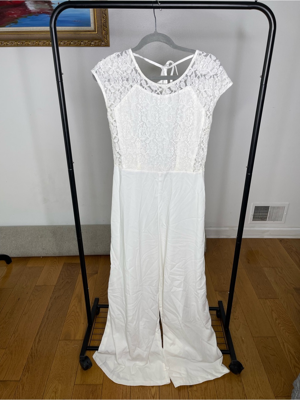 Glamorous White Lace Bodice jumpsuit/romper with Cap Sleeves